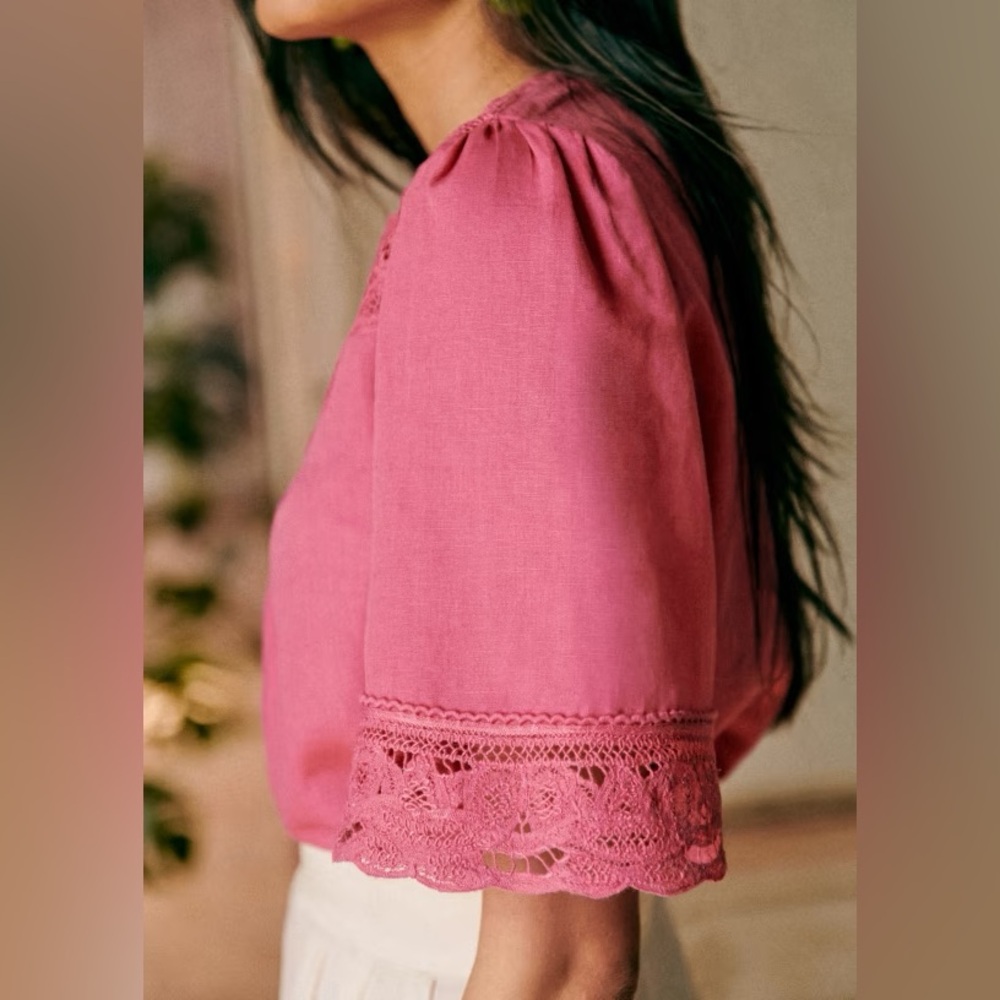 Sezane Pink Lace-Detail Cotton Top - Picture 3 of 11